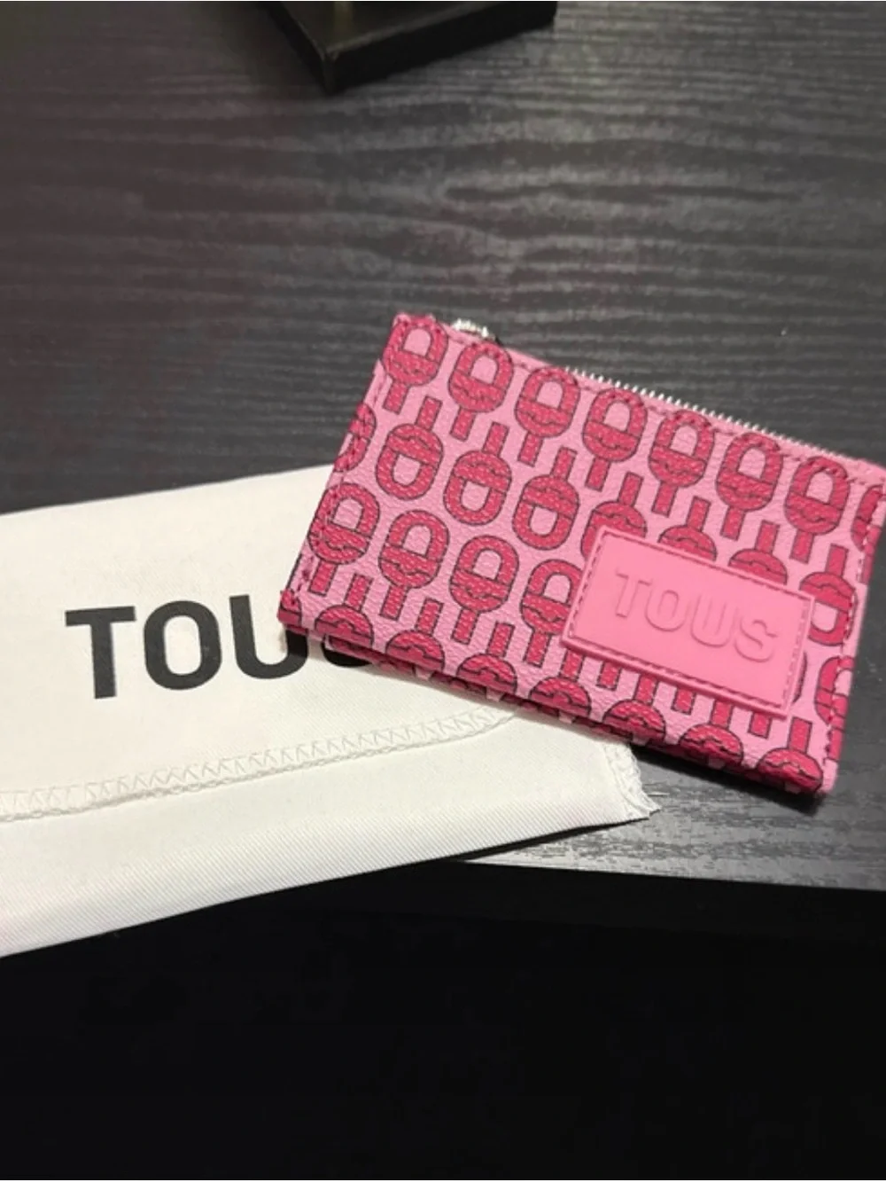 TOUS Pink Logo Zip Cardholder with Embossed Patch